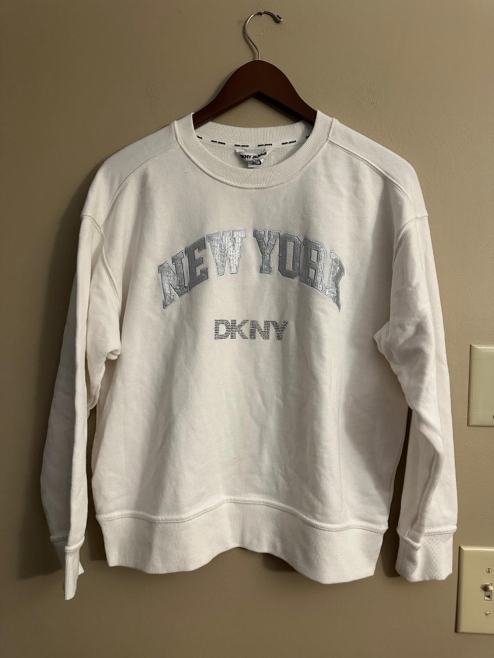 DKNY White Crewneck with Silver 'New York' Logo